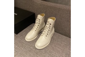 Chanel Lace-up Leather Boots White CHN-115