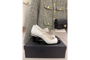 Chanel Mary Jane Chunky Pumps White CHN-158