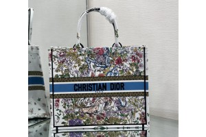 Dior Book Tote green white blue Embroidery